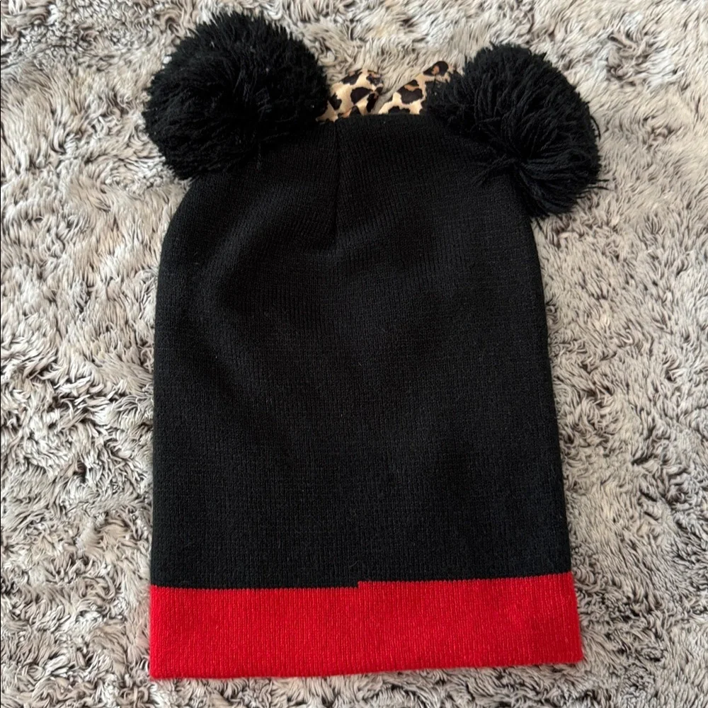Disney Minnie Mouse Girls Kids Beanie Hat Pom Pom Ears With Leppard Bow Cute